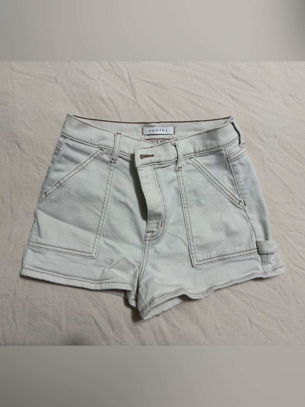 eunina Cream Denim Jean Shorts